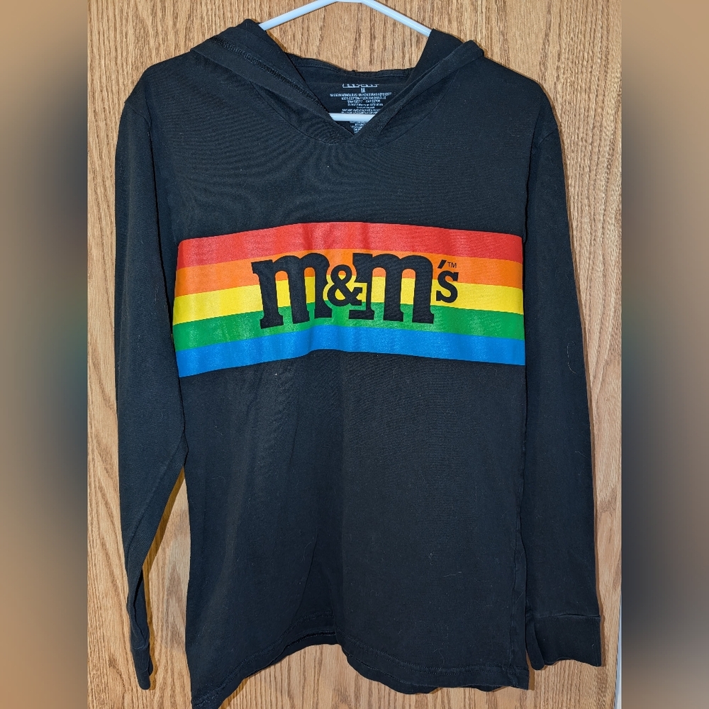 M&M's Black Hooded Shirt with Rainbow Stripe